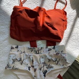 Floral Print Bikini Set in Rust and Cream